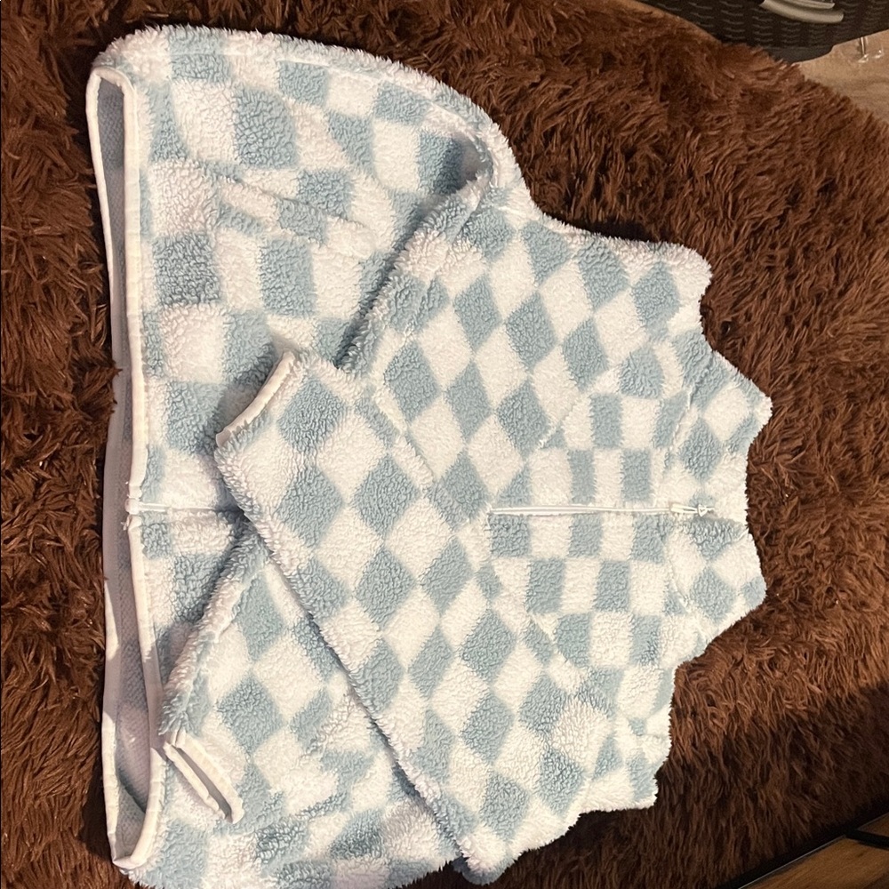 Blue and White Checkered Fleece Pullover